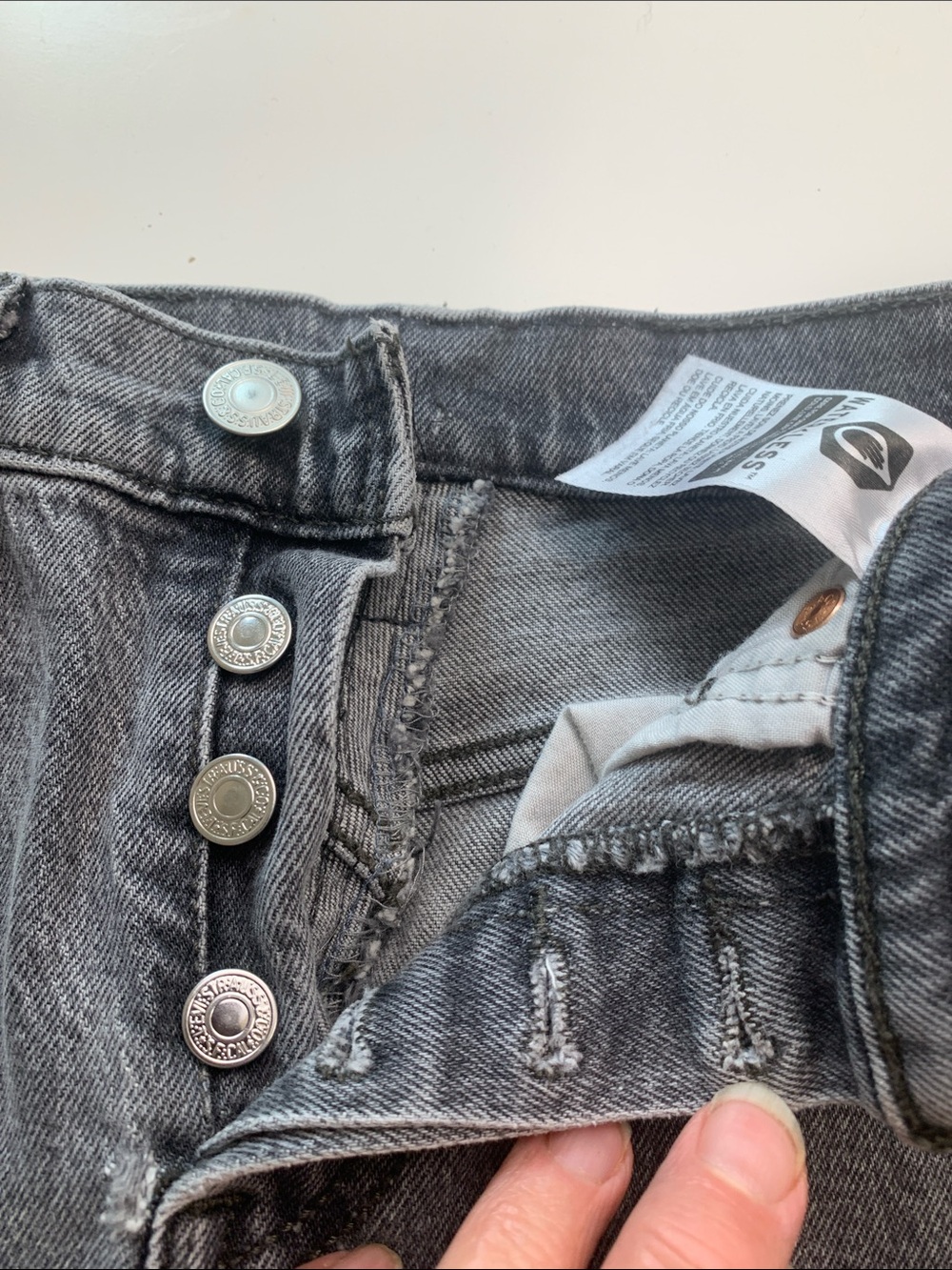 Levi's Premium Denim Washed Gray Slim Straight Jeans, Button Fly - Picture 4 of 15